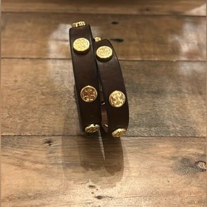 Dark Brown Leather Tory Burch Wrap Bracelet